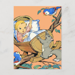Postal Bebé Rockabye y animales