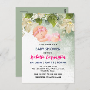 Postal Bebé Rosa Cute Niña Daisy flores bebé ducha