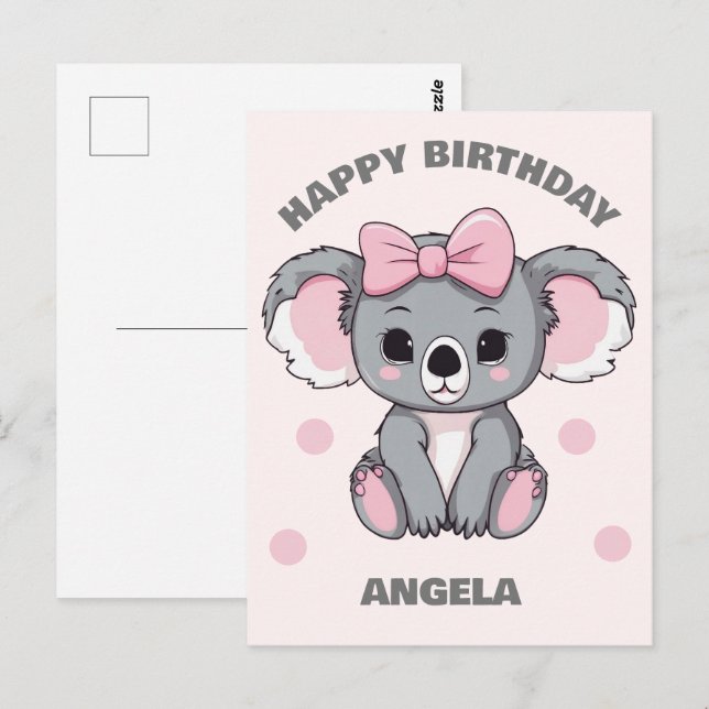Postal Bebé rosa Koala Bear (Anverso / Reverso)