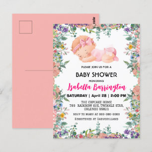 Postal Bebé rosado lindo Niña flores bebé ducha niños