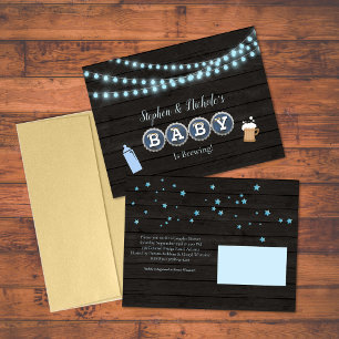 Postal Bebé Rústico Está Preparando Baby Shower Azul