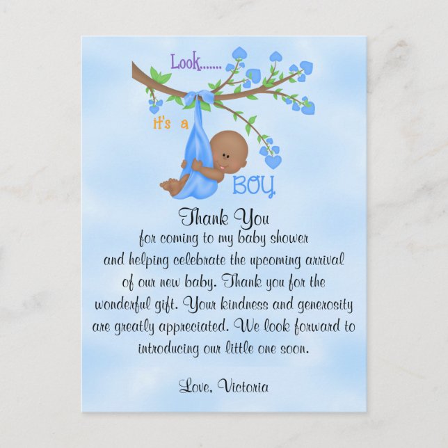 Postal Bebé Shower Agradecimiento Niño Étnico (Anverso)