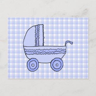 Postal Bebé Stroller. Azul claro en el patrón de comproba