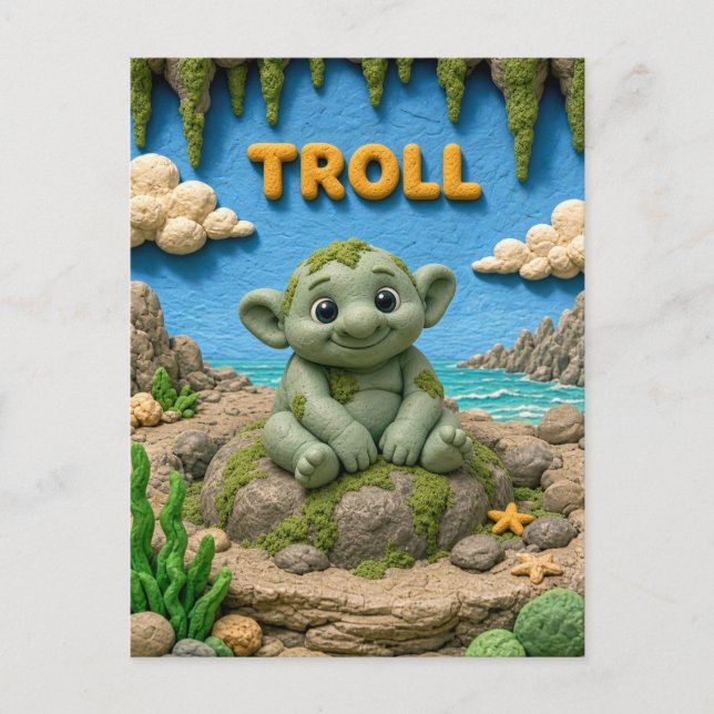 Postal Bebé Troll Adorable, Mitológico (Anverso)