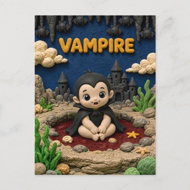 Postal Bebé Vampiro Adorable, Mítico (Anverso)