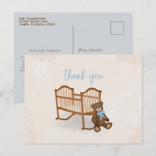Postal Bebé Vintage Gracias Nursera De Oso Azul