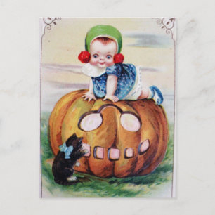 Postal Bebé Vintage Halloween En Calabaza