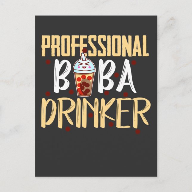 Postal Bebedor de té de leche Boba Kawaii Té de burbujas  (Anverso)