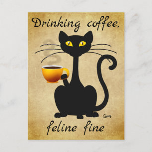 Postal Beber café Feline Fine - Postcard