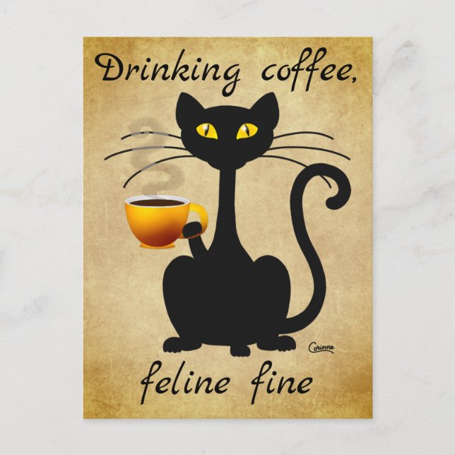 Postal Beber café Feline Fine - Postcard (Anverso)