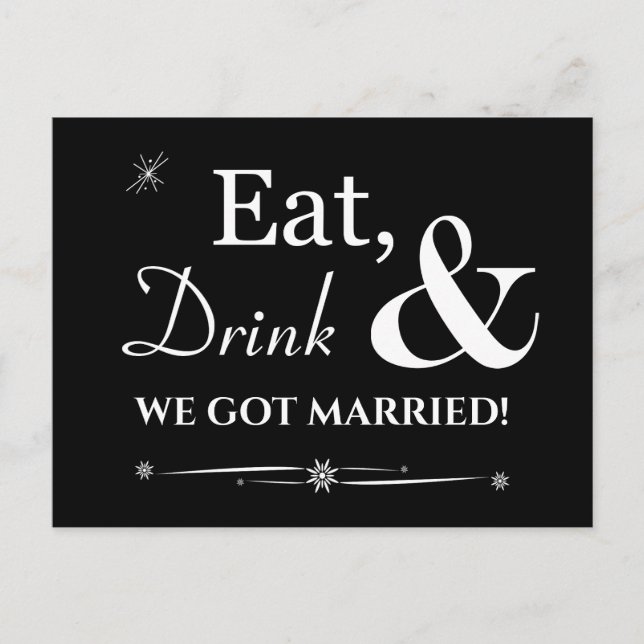 Postal Beber de Comida negra nos casamos con Elopement Re (Anverso)