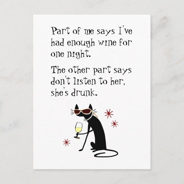Postal Beber gato, no le escuches, está borracha (Anverso)