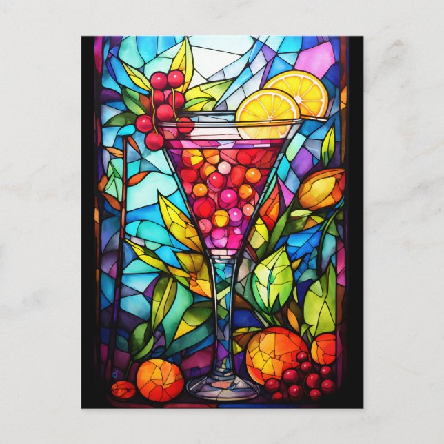 Postal Bebida Cóctel de Frutas de Vidrio Pintado con Acua (Anverso)