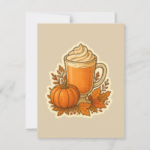 Postal Bebida de especias de calabaza con hojas de otoño