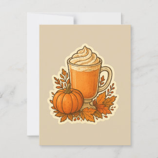 Postal Bebida de especias de calabaza con hojas de otoño