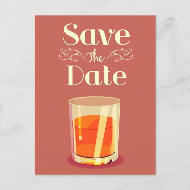 Postal Bebida de Whisky Vintage Save The Date (Anverso)