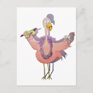 Postal Bebida rosa Flamingo Mardi Gras Paitaje acuático