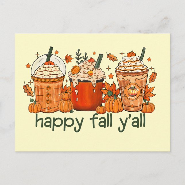 Postal Bebidas Caídas Con Cream Happy Fall Yall (Anverso)
