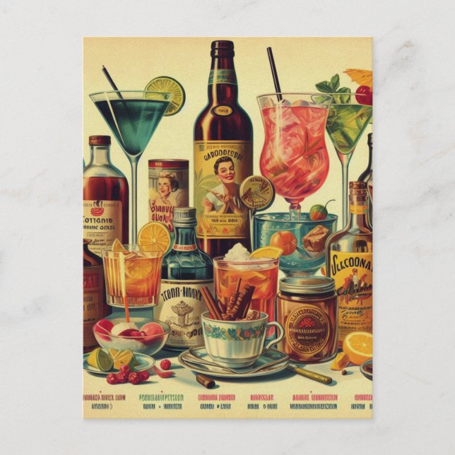 Postal Bebidas de época Ilustracion de bebidas (Anverso)