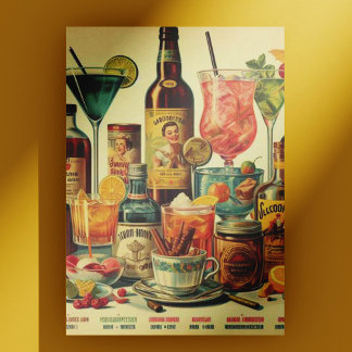 Postal Bebidas de época Ilustracion de bebidas