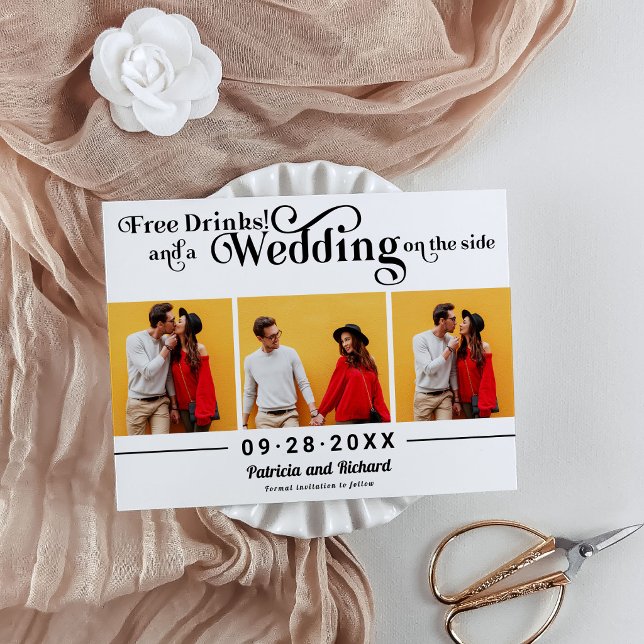Postal Bebidas Gratis Boda Casual Save The Date 3 Foto (Subido por el creador)