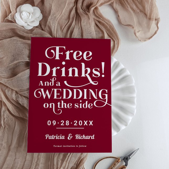 Postal Bebidas Gratis Divertido Casamiento Informal Save  (Subido por el creador)