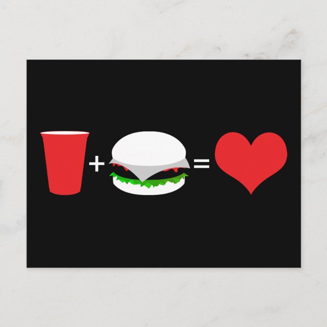 Postal bebidas + hamburguesas = amor (Anverso)