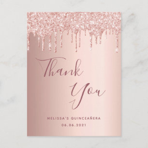 Postal Bebidas rosadas de oro rosa Quinceanera gracias