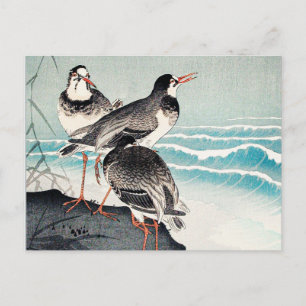 Postal Becacadas en la orilla, arte fino de Ohara Koson