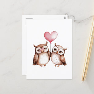 Postal Bechuzas de San Valentín y globo cardíaco