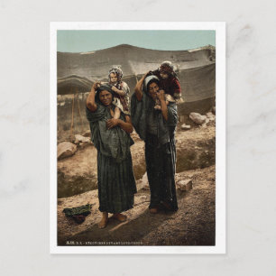 Postal Bedúes y niños fuera de la tienda, Tierra Santa Ra