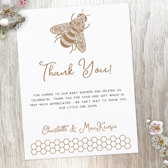 Postal Bee Baby Shower Gracias (Honey bee themed baby shower thank you postcard with custom text)