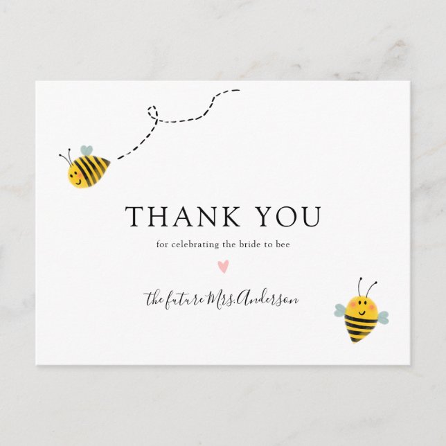 Postal Bee Bridal Shower Gracias Postcard (Anverso)