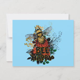 Postal Bee Happy Colorful Bee and Flowers