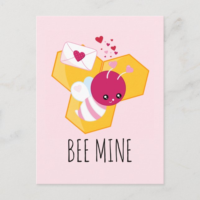Postal Bee Mine Cute Aee con Corazones Pink Valentine (Anverso)