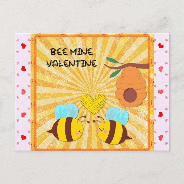 Postal Bee Mine Cute Feliz Día de San Valentín (Anverso)