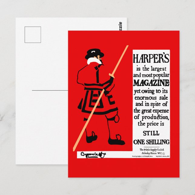 Postal Beefeater, la revista Harper, un póster vintage (Anverso / Reverso)