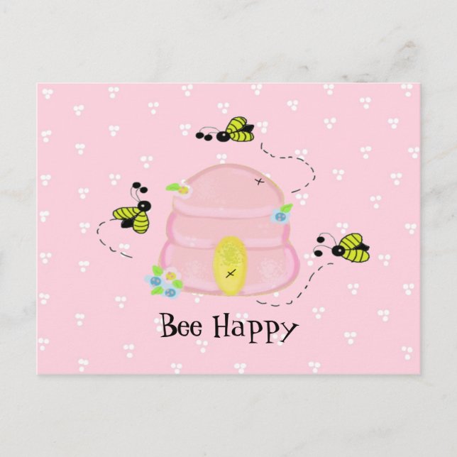 Postal Beehive rosa - Abeja feliz (Anverso)