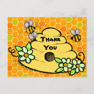 Postal Beehive y Bees Cumpleaños Gracias Postcard