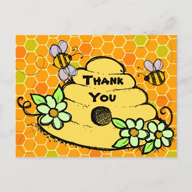 Postal Beehive y Bees Cumpleaños Gracias Postcard (Anverso)