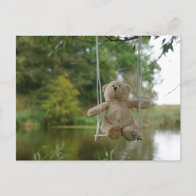 Postal Beertje op schommel aan boom (Anverso)