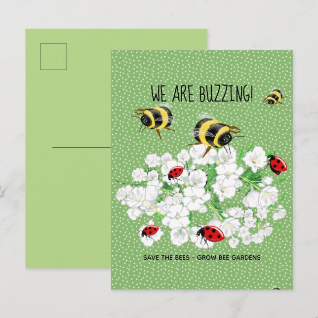 Postal BEES y LadyBugs - Arte de LeahG Salvar las abejas (Anverso / Reverso)