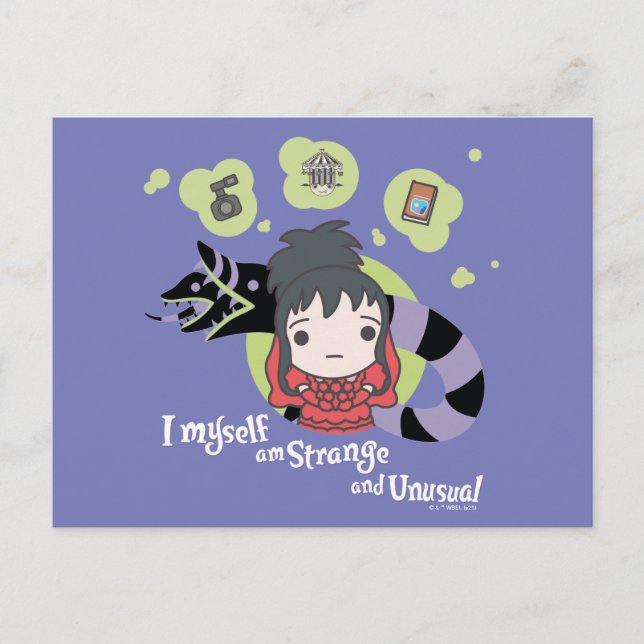 Postal Beetlejuice | Chibi Lydia "Extraño e Inusual" (Anverso)