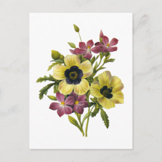 Postal Begonia y Purple Periwinkles Redoute Bouquet
