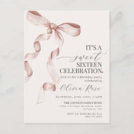 Postal Beige Bow Sweet Dieciséis Aniversario Invitado