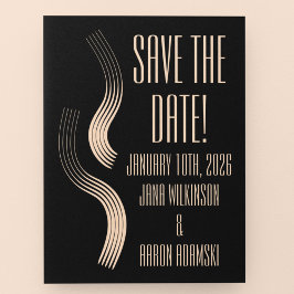 Postal Beige-on-Black Streamline Moderne ahorra la fecha