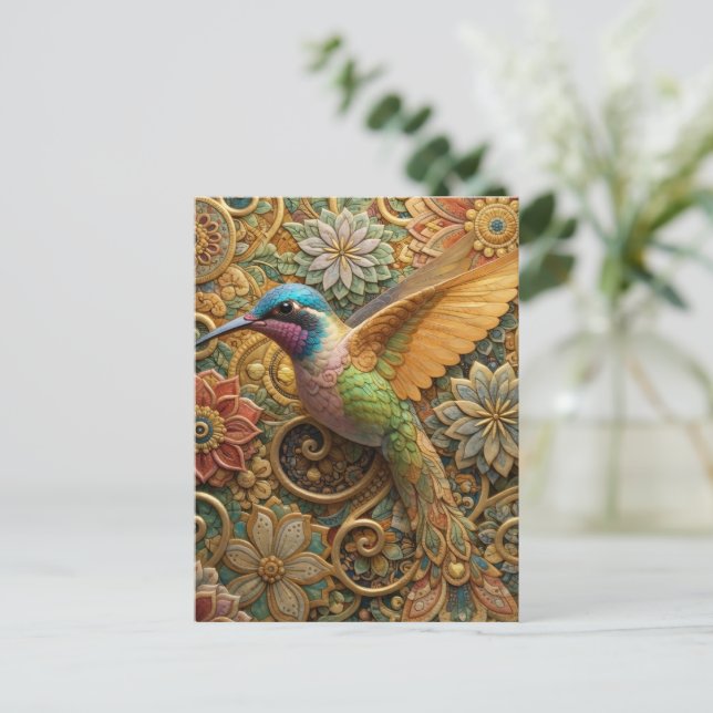Postal Beija-Flor em Flores Ornamentais (Anverso de pie)