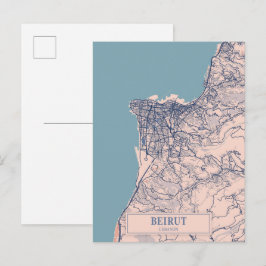 Postal Beirut Líbano Mapa de la Ciudad Ventosa Viajes