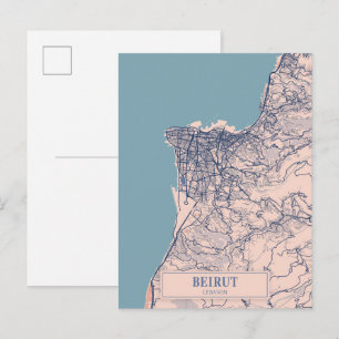 Postal Beirut Líbano Mapa de la Ciudad Ventosa Viajes