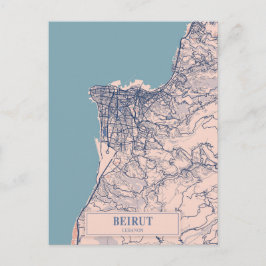 Postal Beirut Líbano Mapa de la Ciudad Ventosa Viajes